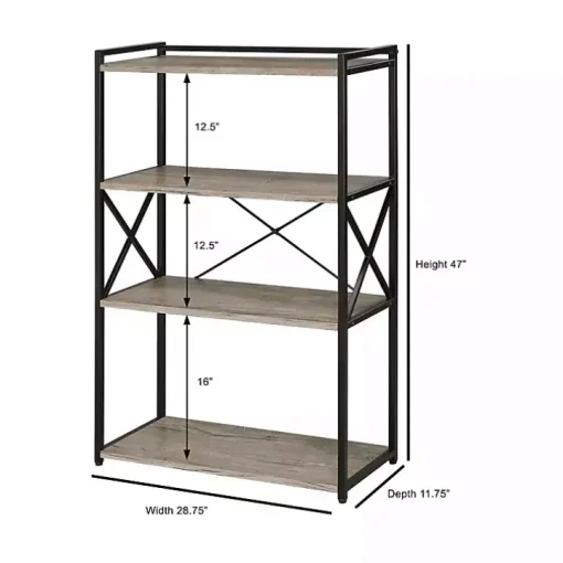 Gray Finish X Frame Open Shelf Bookcase