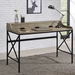 Gray Finish X Frame Wooden Hinged Top Desk