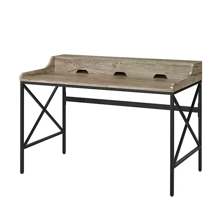 Gray Finish X Frame Wooden Hinged Top Desk