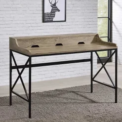 Gray Finish X Frame Wooden Hinged Top Desk
