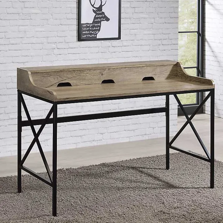 Gray Finish X Frame Wooden Hinged Top Desk