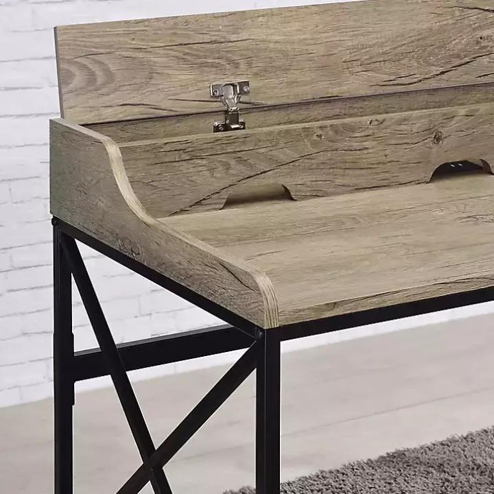 Gray Finish X Frame Wooden Hinged Top Desk