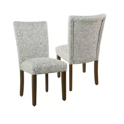 Gray Floral Parsons Dining Chairs, Set of 2