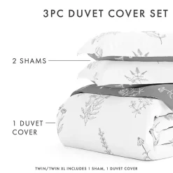Gray Floral Reversible 2-pc. Twin Duvet Cover Set