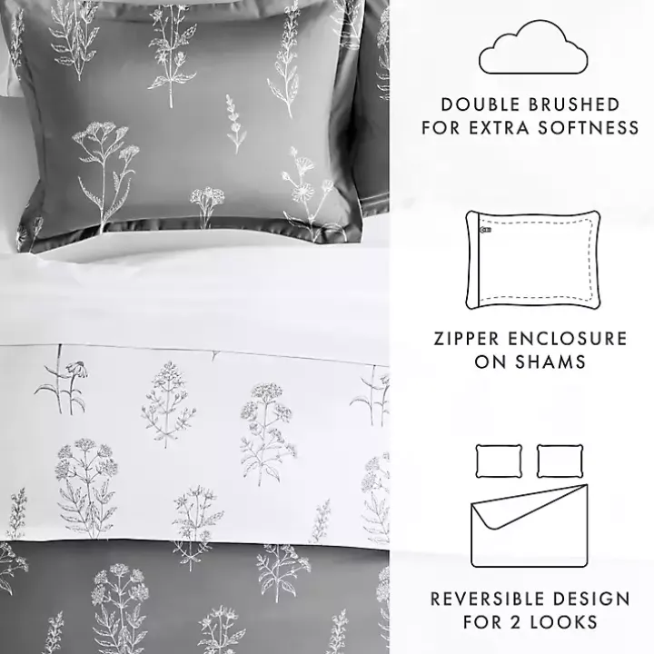 Gray Floral Reversible 2-pc. Twin Duvet Cover Set