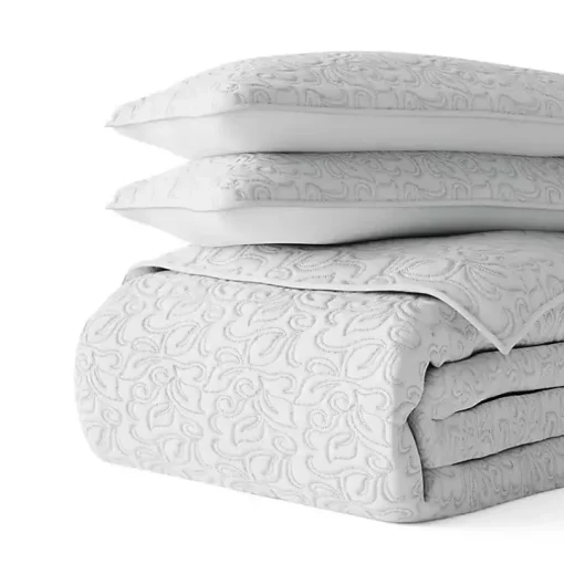 Gray Floral Stitch 3-pc. King Quilt Set