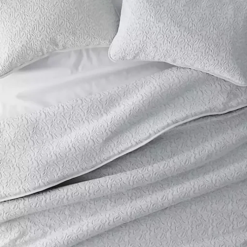 Gray Floral Stitch 3-pc. King Quilt Set