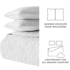 Gray Floral Stitch 3-pc. King Quilt Set