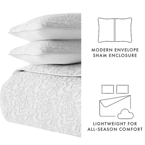 Gray Floral Stitch 3-pc. King Quilt Set