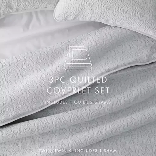 Gray Floral Stitch 3-pc. King Quilt Set