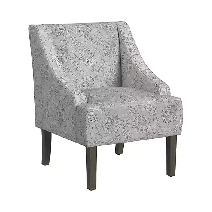 Gray Floral Swoop Accent Chair