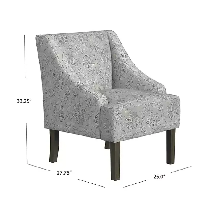 Gray Floral Swoop Accent Chair