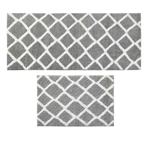 Gray Geometric Pattern Reversible Bath Mat, 60 in.