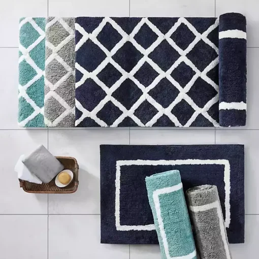 Gray Geometric Pattern Reversible Bath Mat, 60 in.