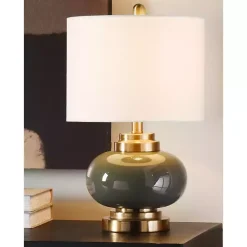 Gray Glass and Copper Metal Table Lamp