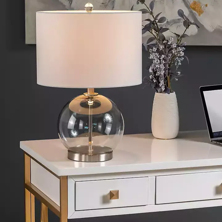 Gray Glass Globe Table Lamp