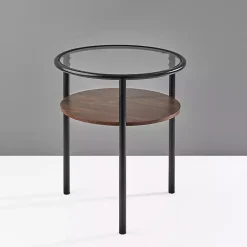 Gray Glass Top Accent Table with Wood Shelf