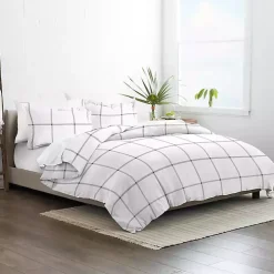 Gray Grid Plaid 3-pc. Micro Queen Duvet Cover Set