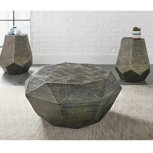 Gray Hand-Stamped Iron Hexagon Accent Table