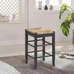 Gray Handwoven Square Wooden Counter Stool