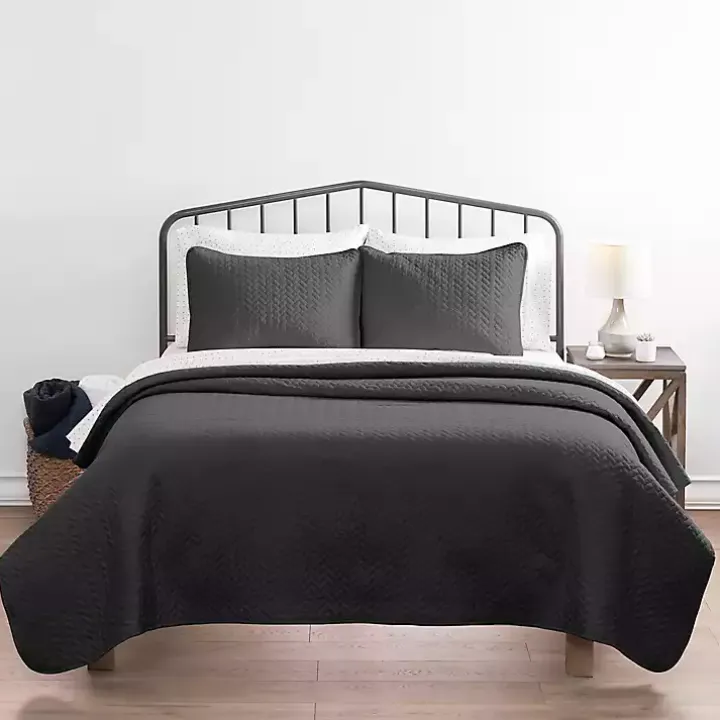 Gray Herring Quilted 3-pc. Twin Coverlet Set