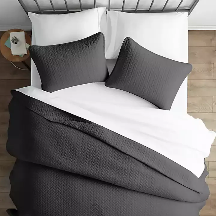 Gray Herring Quilted 3-pc. Twin Coverlet Set