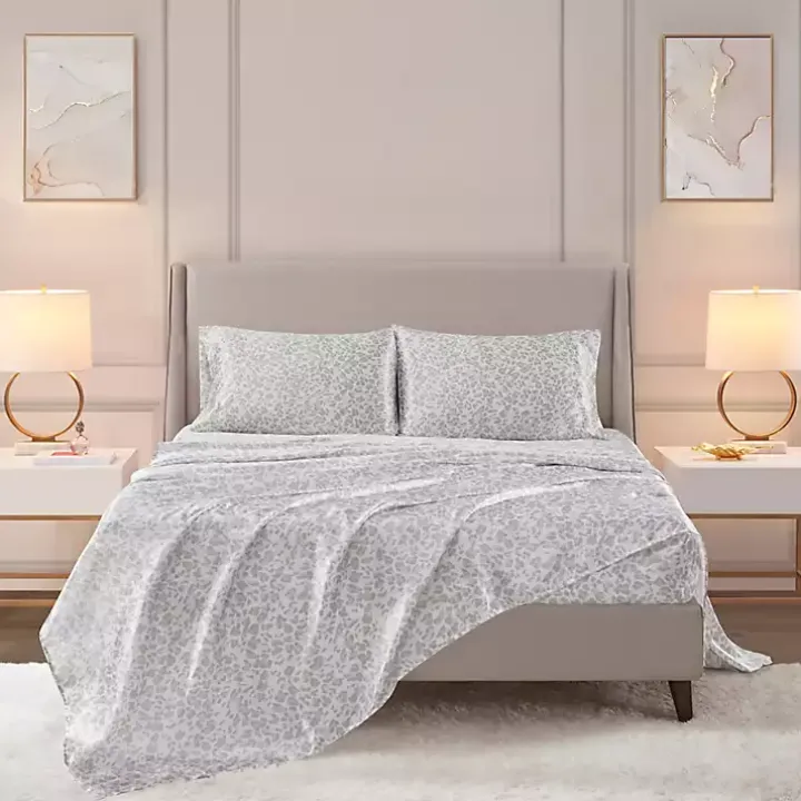 Gray Leopard Print Satin 3-pc. Twin Sheet Set