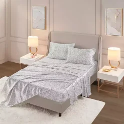 Gray Leopard Print Satin 4-pc. King Sheet Set