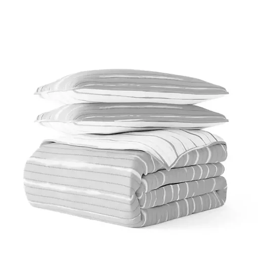 Gray Linear Reversible 3-pc. King Quilt Set
