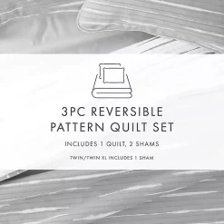 Gray Linear Reversible 3-pc. King Quilt Set