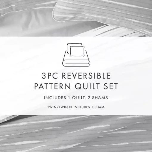 Gray Linear Reversible 3-pc. King Quilt Set