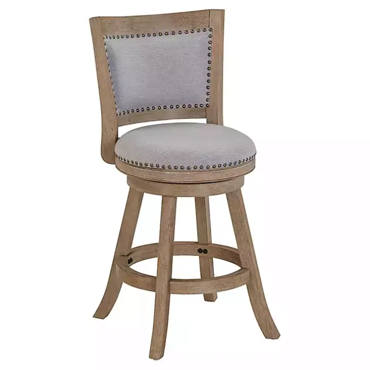 Gray Linen and Driftwood Swivel Counter Stool