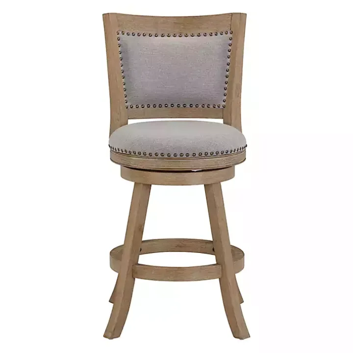 Gray Linen and Driftwood Swivel Counter Stool