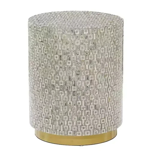 Gray Mother Of Pearl Sells Wood Base Accent Table