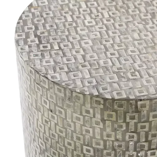 Gray Mother Of Pearl Sells Wood Base Accent Table
