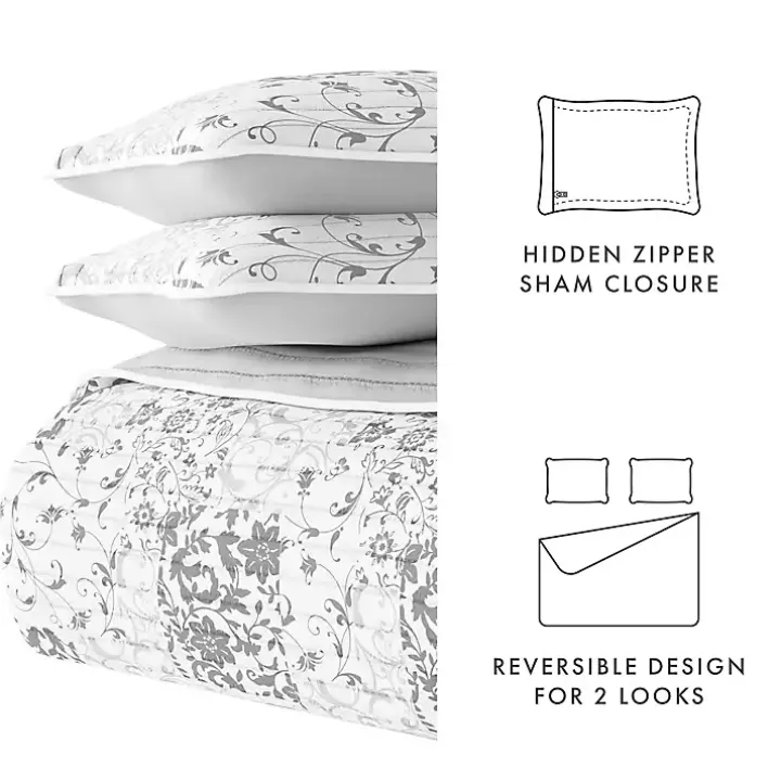 Gray Patchwork Reversible 3-pc. Queen Quilt Set