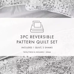 Gray Patchwork Reversible 3-pc. Queen Quilt Set