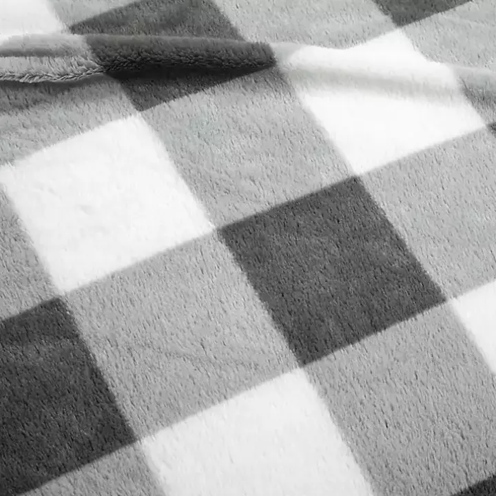 Gray Plaid Faux Fur 3-pc. King Comforter Set