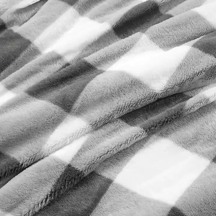 Gray Plaid Faux Fur 3-pc. King Comforter Set