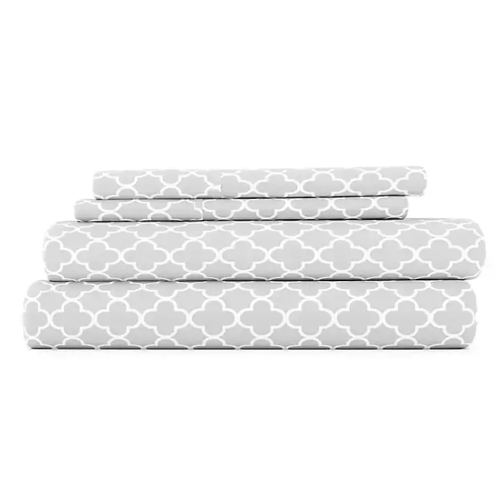 Gray Quatrefoil 4-pc. King Sheet Set