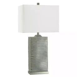 Gray Ribbed Ceramic Rectangular Table Lamp