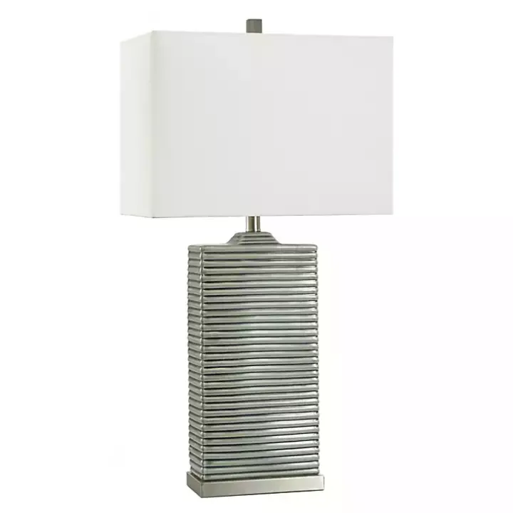 Gray Ribbed Ceramic Rectangular Table Lamp