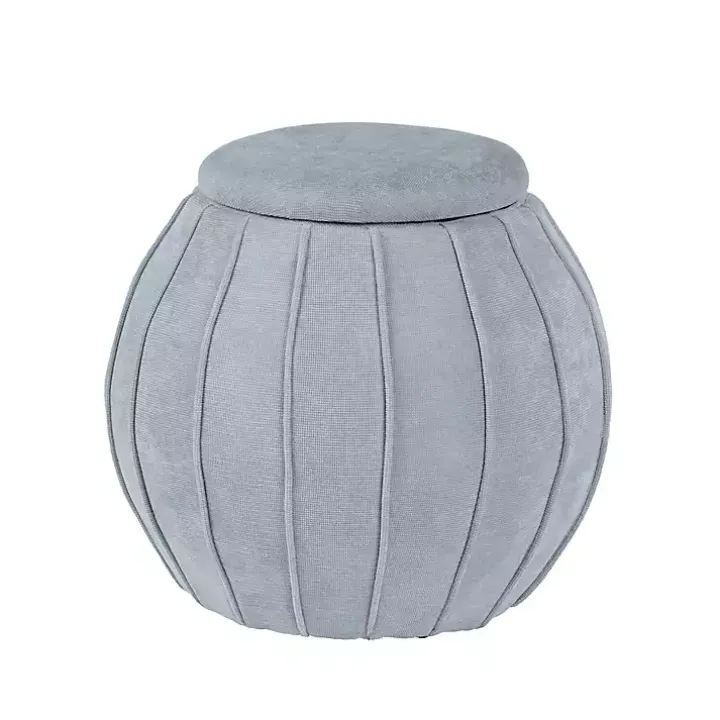 Gray Rounded Oval Storage Ottoman