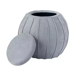 Gray Rounded Oval Storage Ottoman