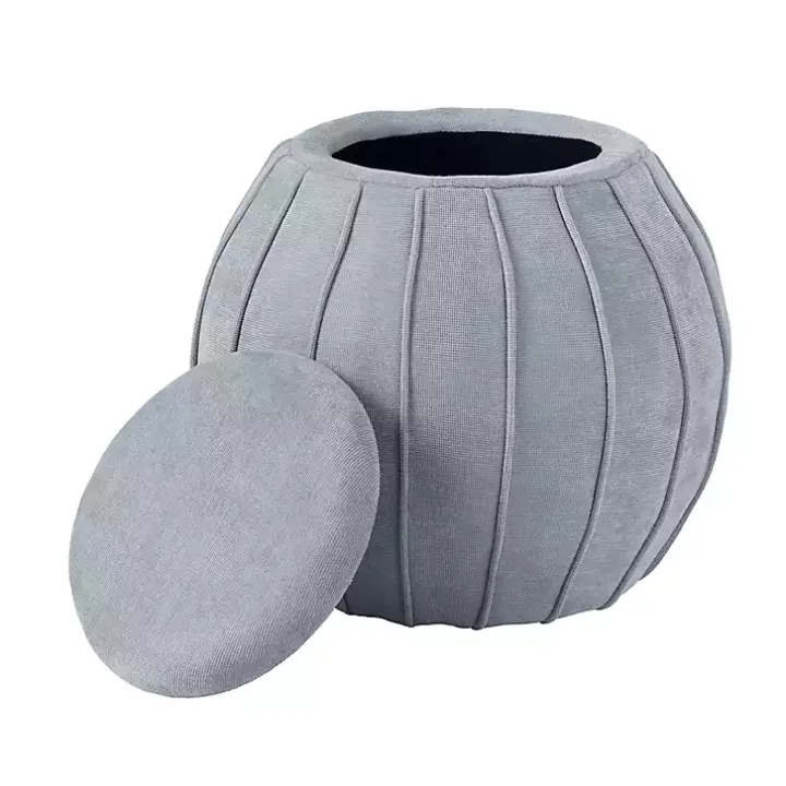Gray Rounded Oval Storage Ottoman