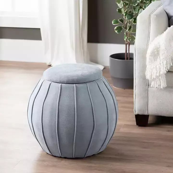 Gray Rounded Oval Storage Ottoman