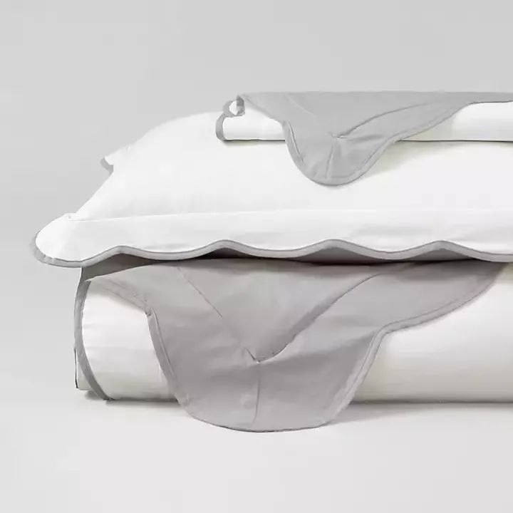 Gray Scallop Edge 3-pc. Full/Queen Duvet Cover Set