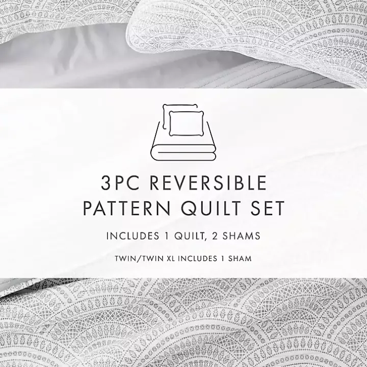 Gray Scalloped Reversible 2-pc. Twin Quilt Set
