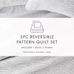 Gray Scalloped Reversible 3-pc. Queen Quilt Set