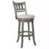 Gray Slatted Back Upholstered Swivel Bar Stool